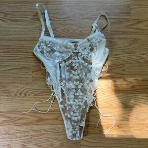 Floral Embroidered Sheer Bridal Bodysuit